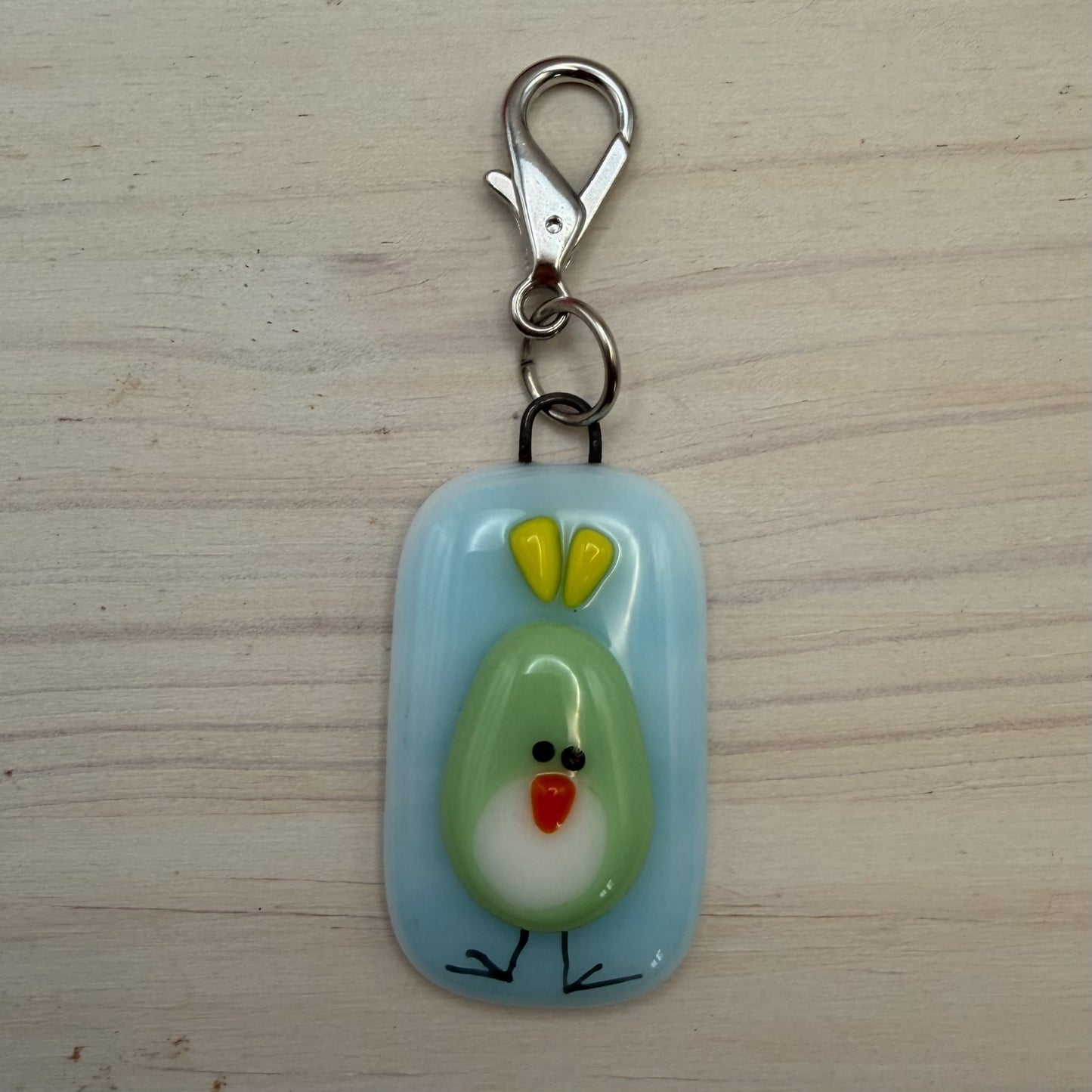 Whimsical Fused Glass Bird Charm with Lobster Clasp