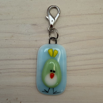 Whimsical Fused Glass Bird Charm with Lobster Clasp
