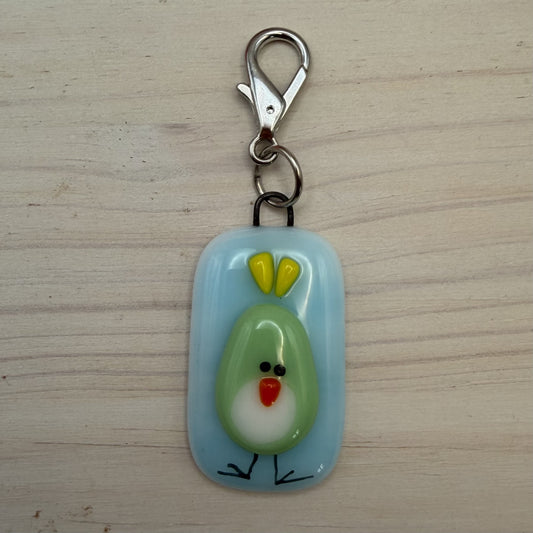 Whimsical Fused Glass Bird Charm with Lobster Clasp