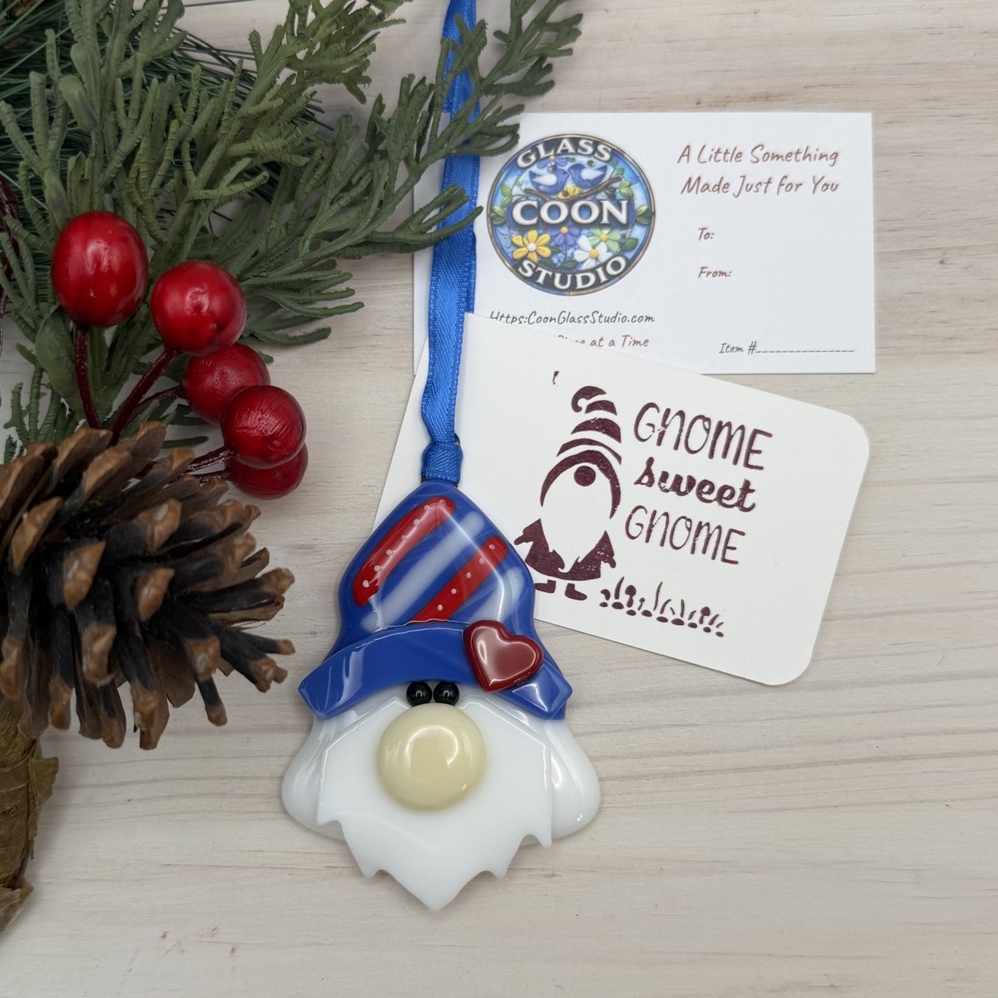 Fused Glass Tree-Shaped Gnome Christmas Ornament