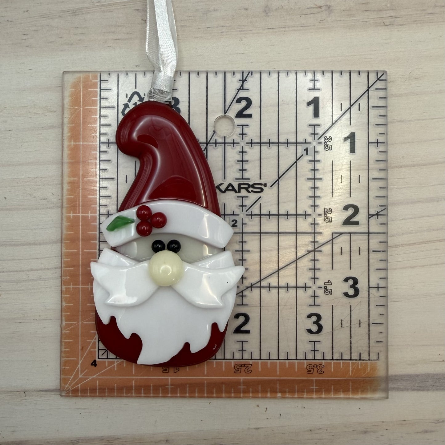 Fused Glass Santa Gnome Ornament – Handmade Christmas Gnome Holiday Decor