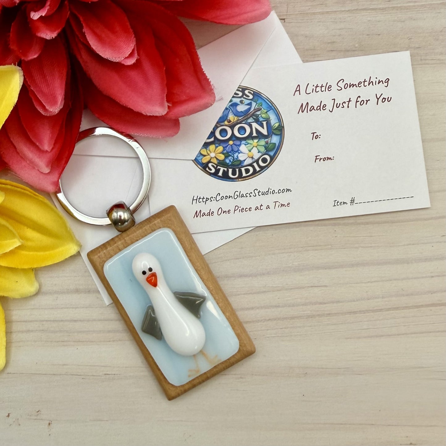 Fused Glass Seagull Keychain – Handmade Beach & Coastal Gift