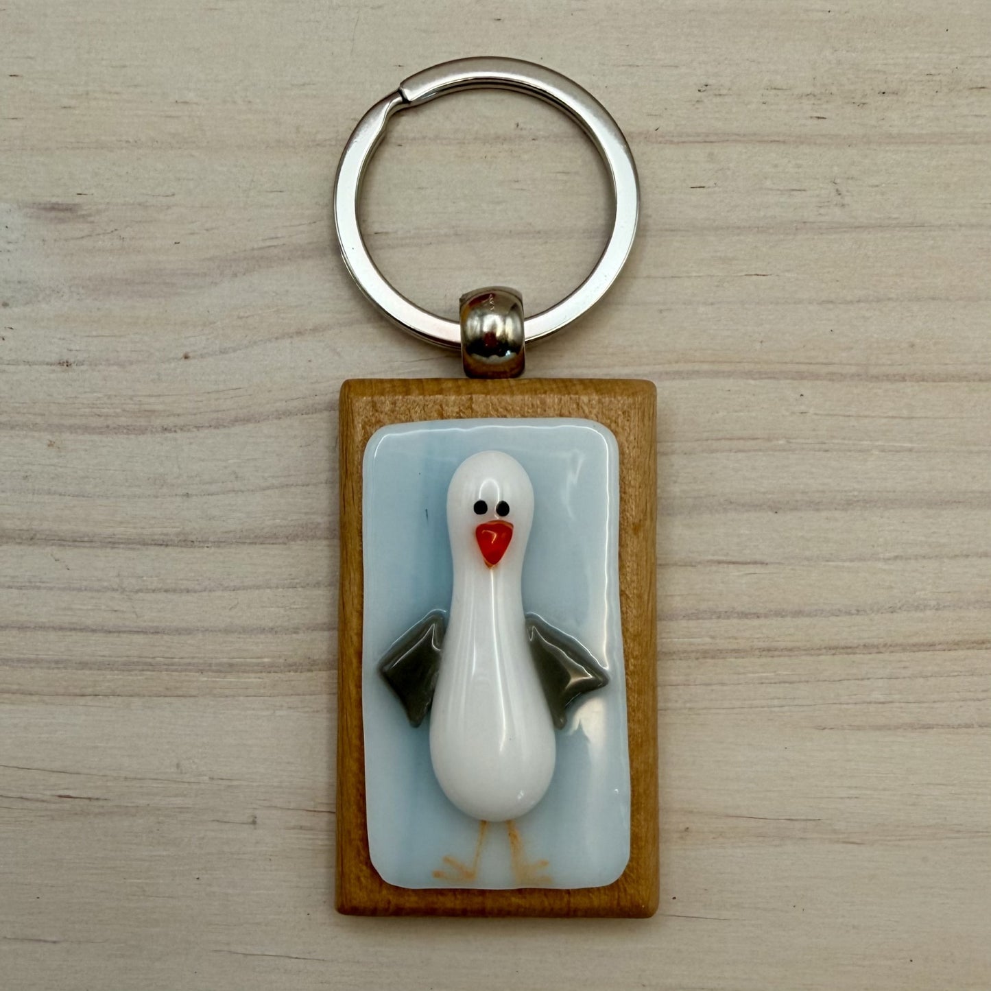 Fused Glass Seagull Keychain – Handmade Beach & Coastal Gift