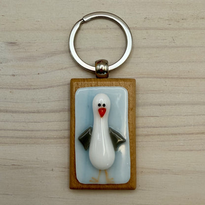 Fused Glass Seagull Keychain – Handmade Beach & Coastal Gift