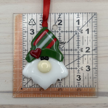 Fused Glass Tree-Shaped Gnome Christmas Ornament