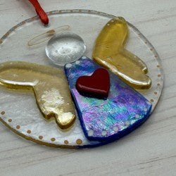 Blue Luminescent Fused Glass Angel Ornament and Suncatcher