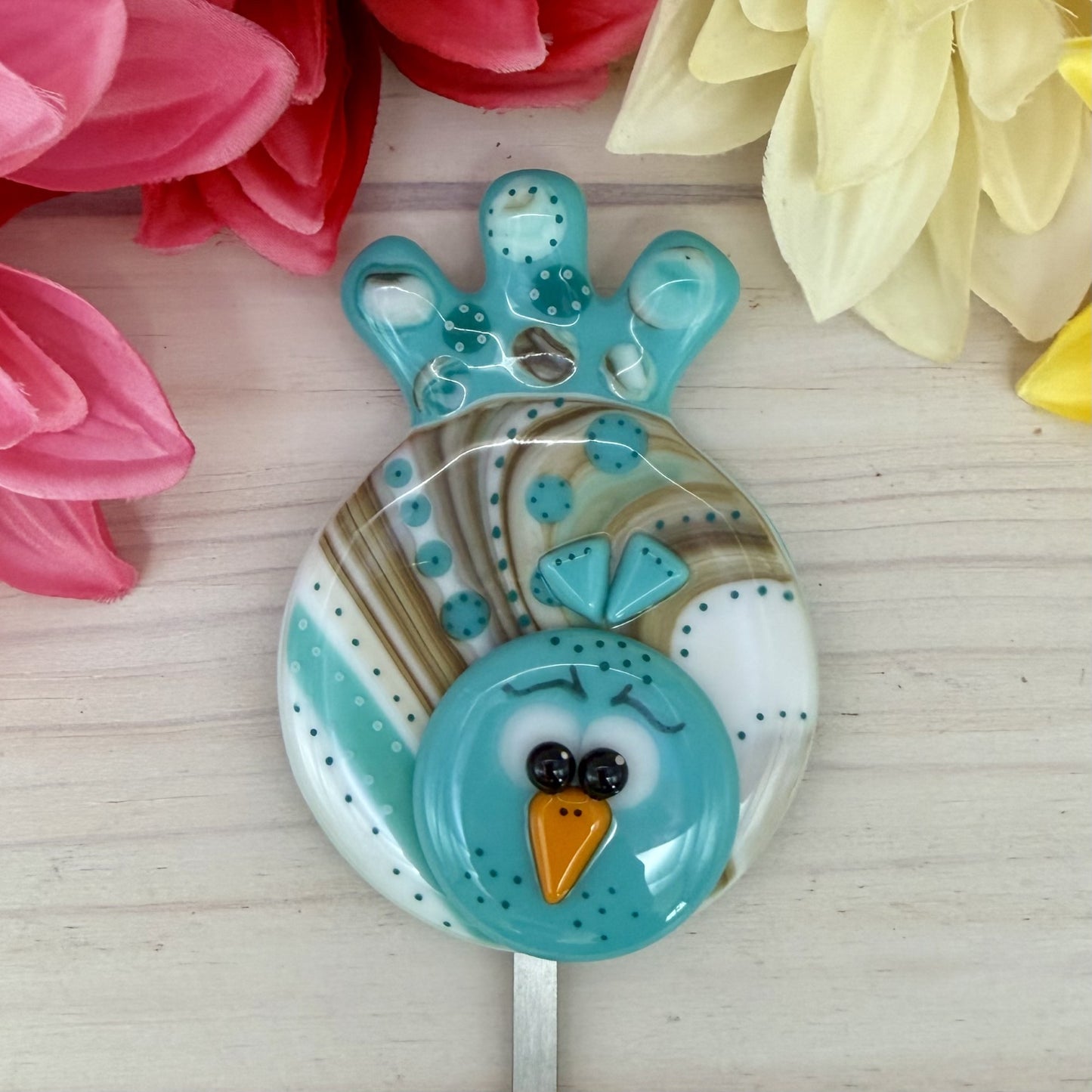 Fused Glass Whimsical Blue Bird Garden Stake – Polka Dot Plant Stake Decor