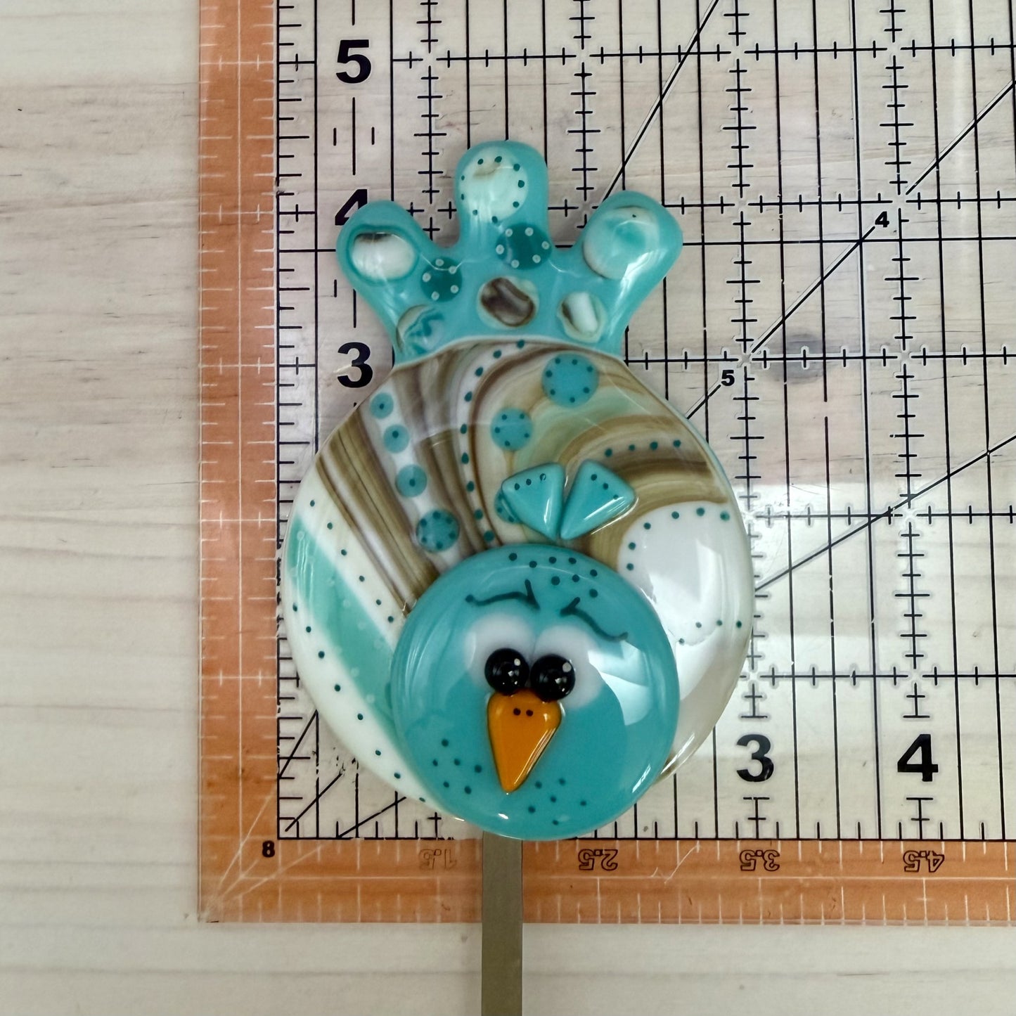 Fused Glass Whimsical Blue Bird Garden Stake – Polka Dot Plant Stake Decor