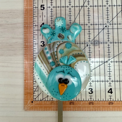 Fused Glass Whimsical Blue Bird Garden Stake – Polka Dot Plant Stake Decor