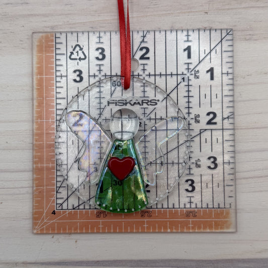 Green Luminescent Fused Glass Angel Suncatcher Ornament