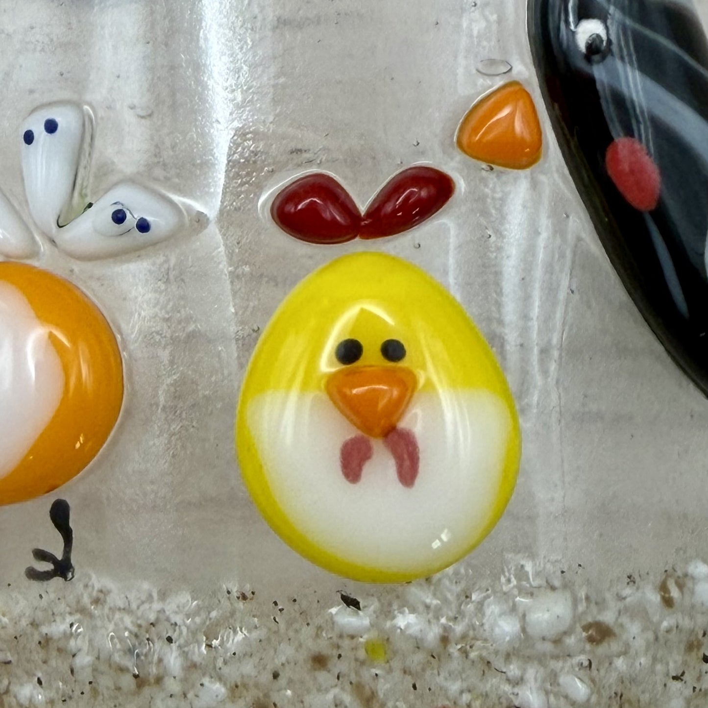 Fused Glass Chicken Wave Panel – Colorful Farm Scene, Free-Standing Art