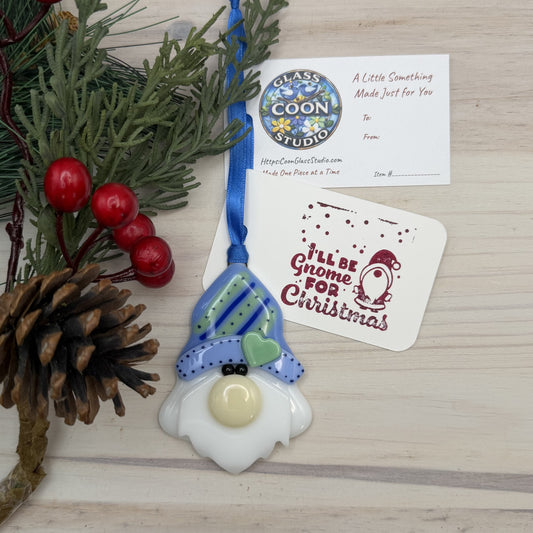 Fused Glass Tree-Shaped Gnome Christmas Ornament