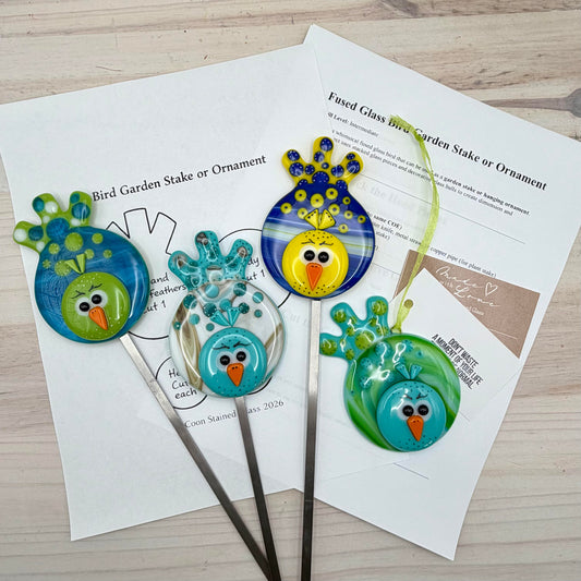 Fused Glass Bird Garden Stake or Ornament Pattern – PDF Download (Hobby & Commercial Use)