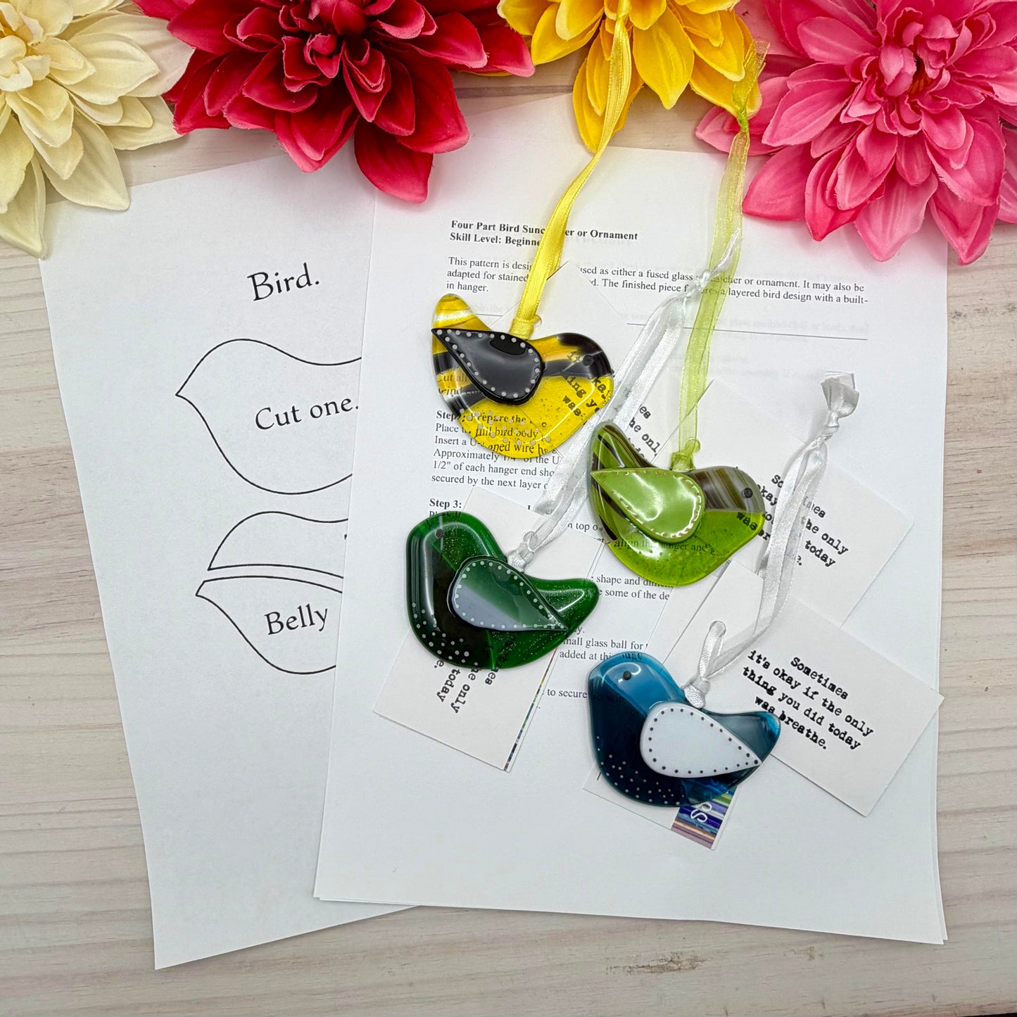 Bird Suncatcher Ornament Pattern PDF | Beginner Fused & Stained Glass Project | Digital Download
