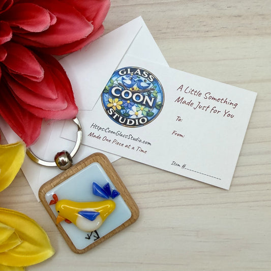 Fused Glass Chicken Keychain – Handmade Farmhouse Bag Charm - Zipper Pull