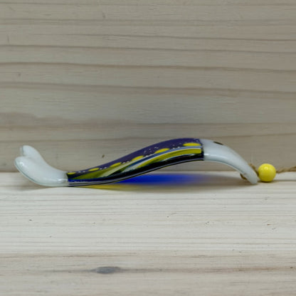 Fused Glass Wave Fish Suncatcher with Yellow Polka Dots