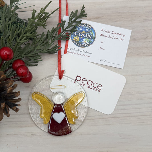 Red Luminescent Fused Glass Angel Ornament/Suncatcher