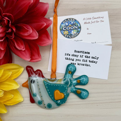 Fused Glass Chicken Ornament – Colorful Farmhouse Chicken Decor