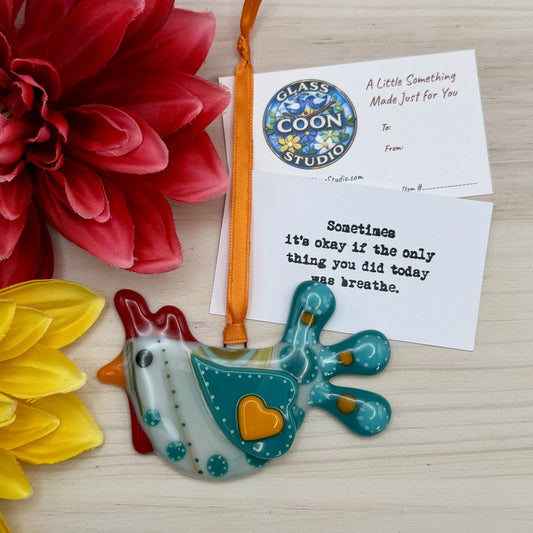 Fused Glass Chicken Ornament – Colorful Farmhouse Chicken Decor