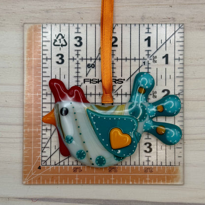 Fused Glass Chicken Ornament – Colorful Farmhouse Chicken Decor