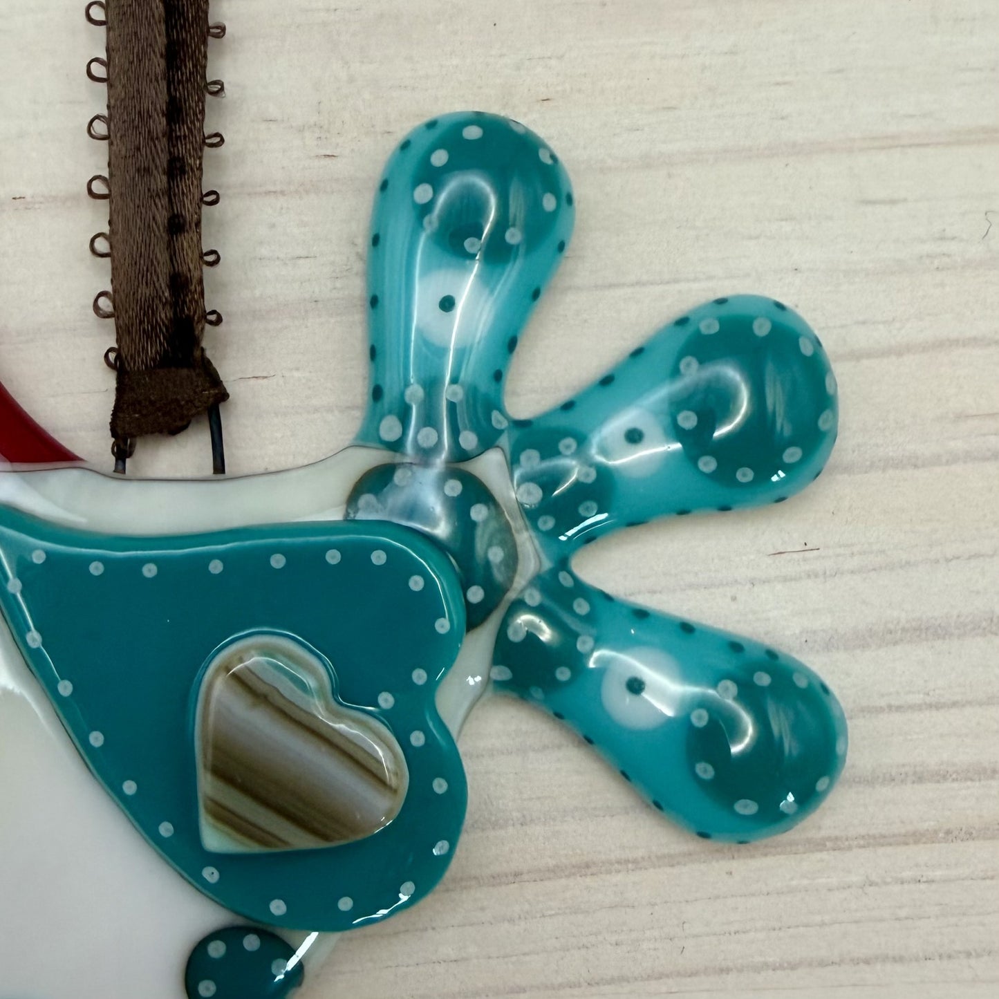 Fused Glass Chicken Ornament with Heart Wing – Handmade Farmhouse Ornament