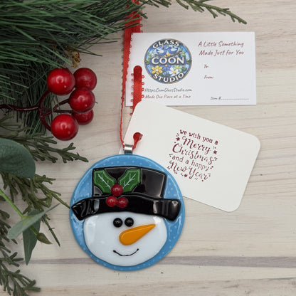 Fused Glass Snowman Christmas Ornament with Top Hat