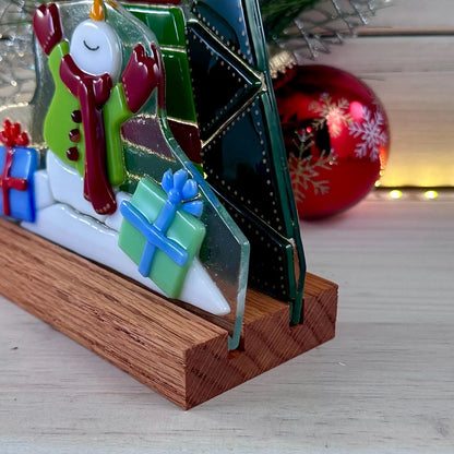 Oak Wood Display Stand: Double Slot for Layered Artwork