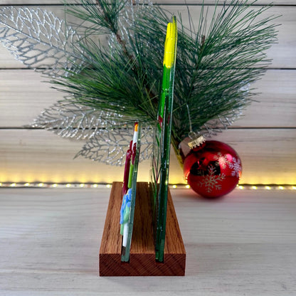 Oak Wood Display Stand: Double Slot for Layered Artwork