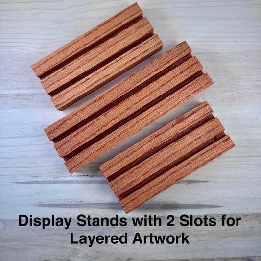 Oak Wood Display Stand: Double Slot for Layered Artwork
