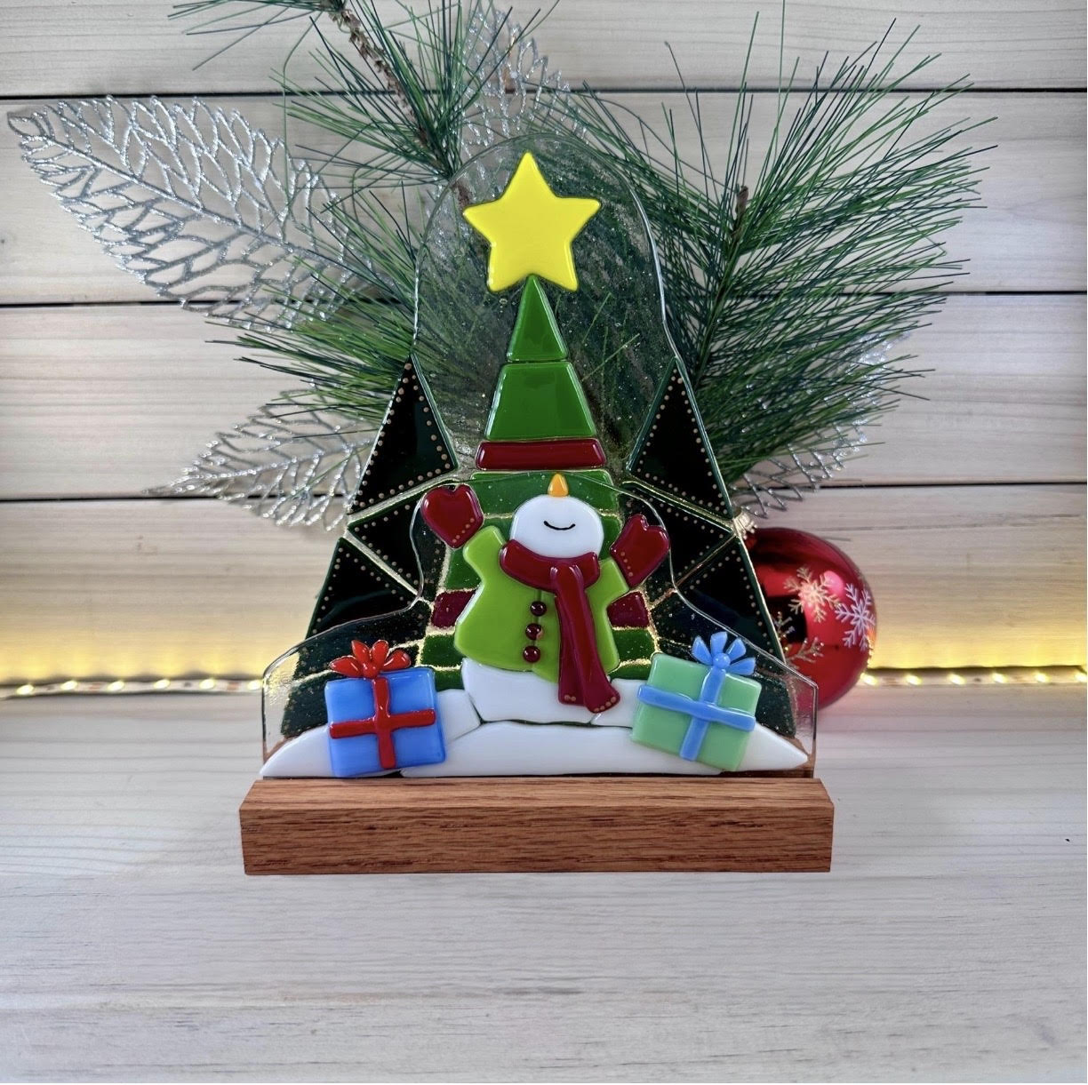 Oak Wood Display Stand: Double Slot for Layered Artwork