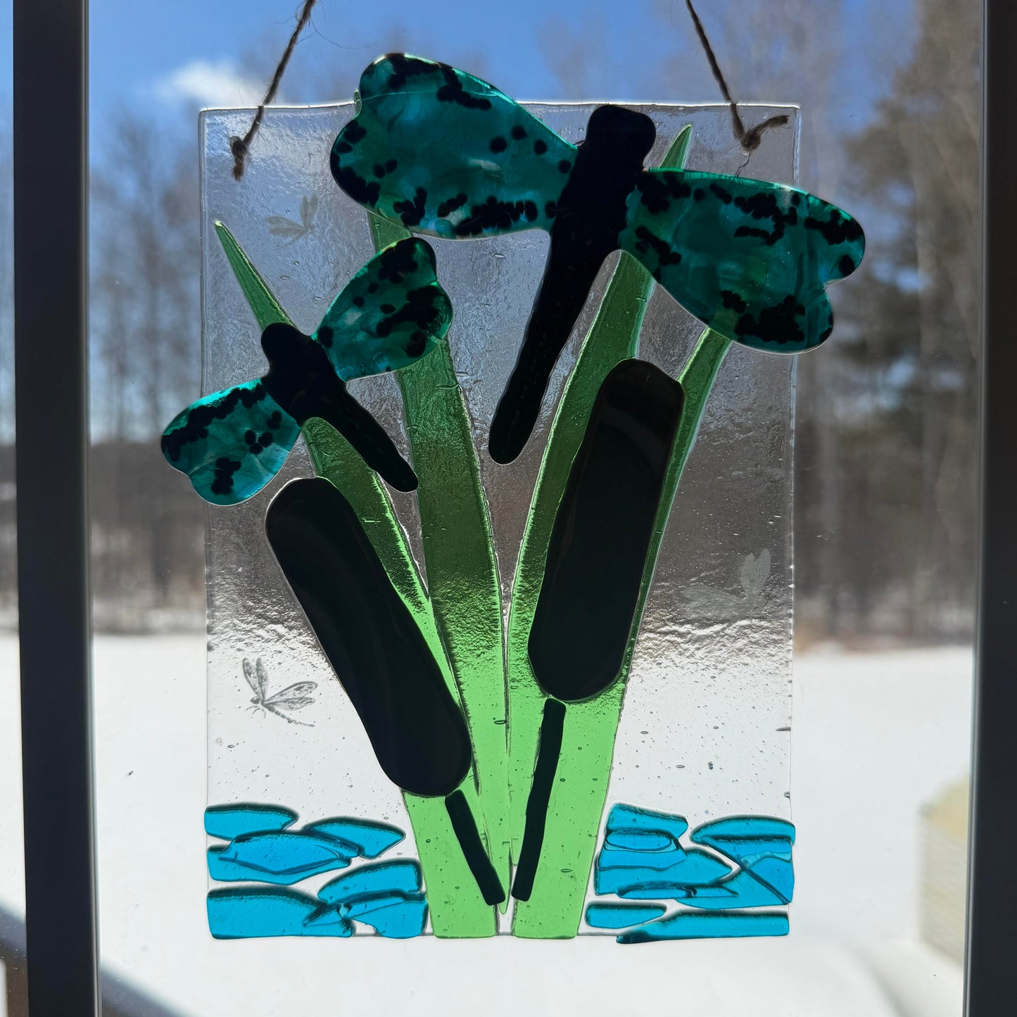 Fused Glass Dragonfly Panel – Nature-Inspired Suncatcher