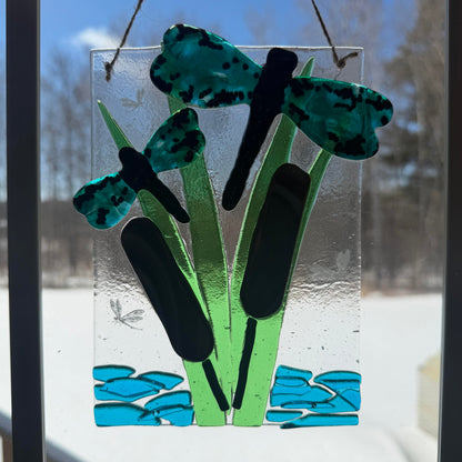 Fused Glass Dragonfly Panel – Nature-Inspired Suncatcher