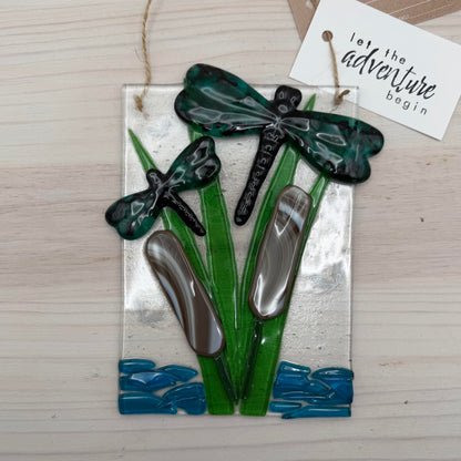 Fused Glass Dragonfly Panel – Nature-Inspired Suncatcher