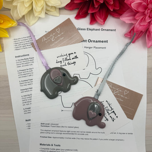 Fused Glass Elephant Ornament Pattern – Instant Download- PDF