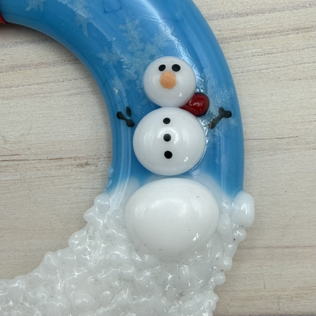 Fused Glass Snowman and Christmas Tree Wreath Ornament