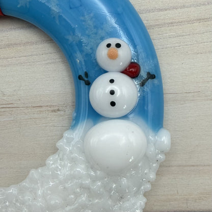 Fused Glass Snowman and Christmas Tree Wreath Ornament