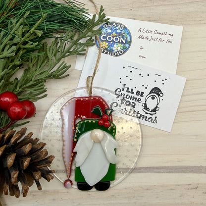 Christmas Gnome Fused Glass Ornament – “I’ll Be Gnome For Christmas” Holiday Decor