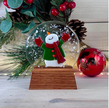 Oak Wood Display Stand: Fused and Stained Glass Snow Globe Holder