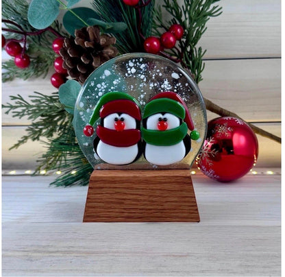 Oak Wood Display Stand: Fused and Stained Glass Snow Globe Holder