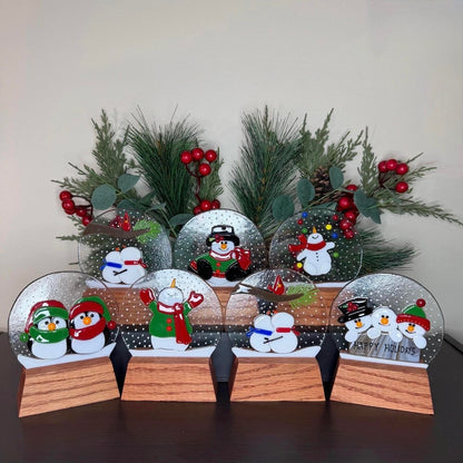 Oak Wood Display Stand: Fused and Stained Glass Snow Globe Holder