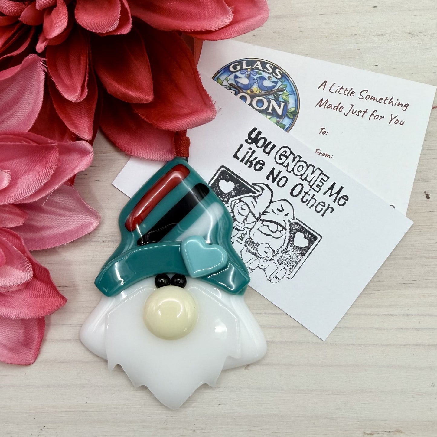 Fused Glass Pine Tree Gnome Ornament – Whimsical Christmas Decor – “You Gnome Me Like No Other”