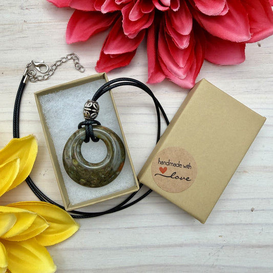 Recycled Fused Glass Donut Pendant Necklace – One-of-a-Kind Jewelry