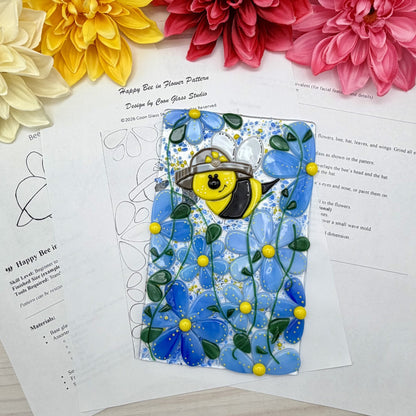 Happy Bee in Flowers Fused Glass Pattern (Beginner Friendly, No Ring Saw Required) PDF Instant Download