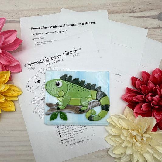 Fused Glass Whimsical Iguana on a Branch Pattern PDF | Digital Download | Hobby & Commercial Use