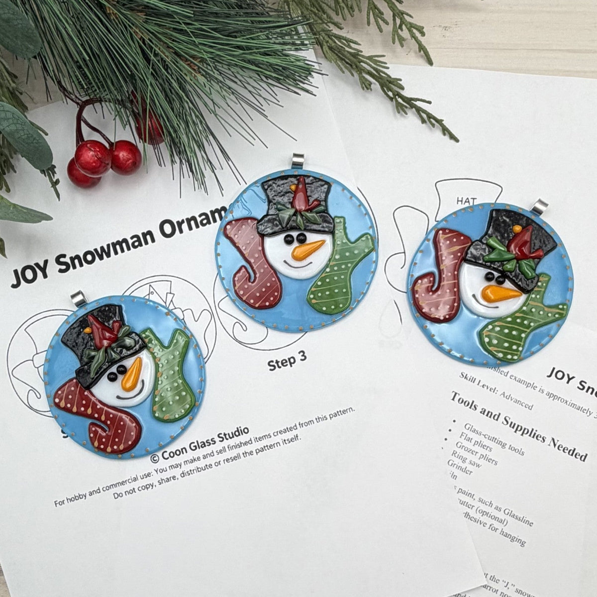 JOY Snowman Ornament Fused Glass Pattern – Digital PDF