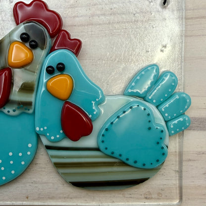 Whimsical Fused Glass Chicken Panel – “Spend Your Life Doing Strange Things With Weird People”