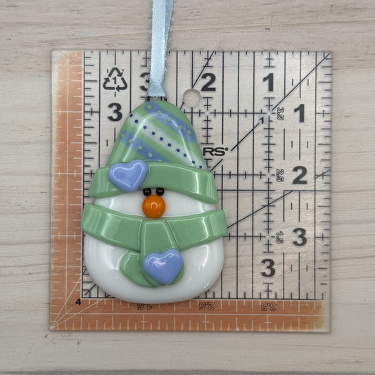 Fused Glass Snowman Ornament – Mint Green Handmade Christmas Ornament