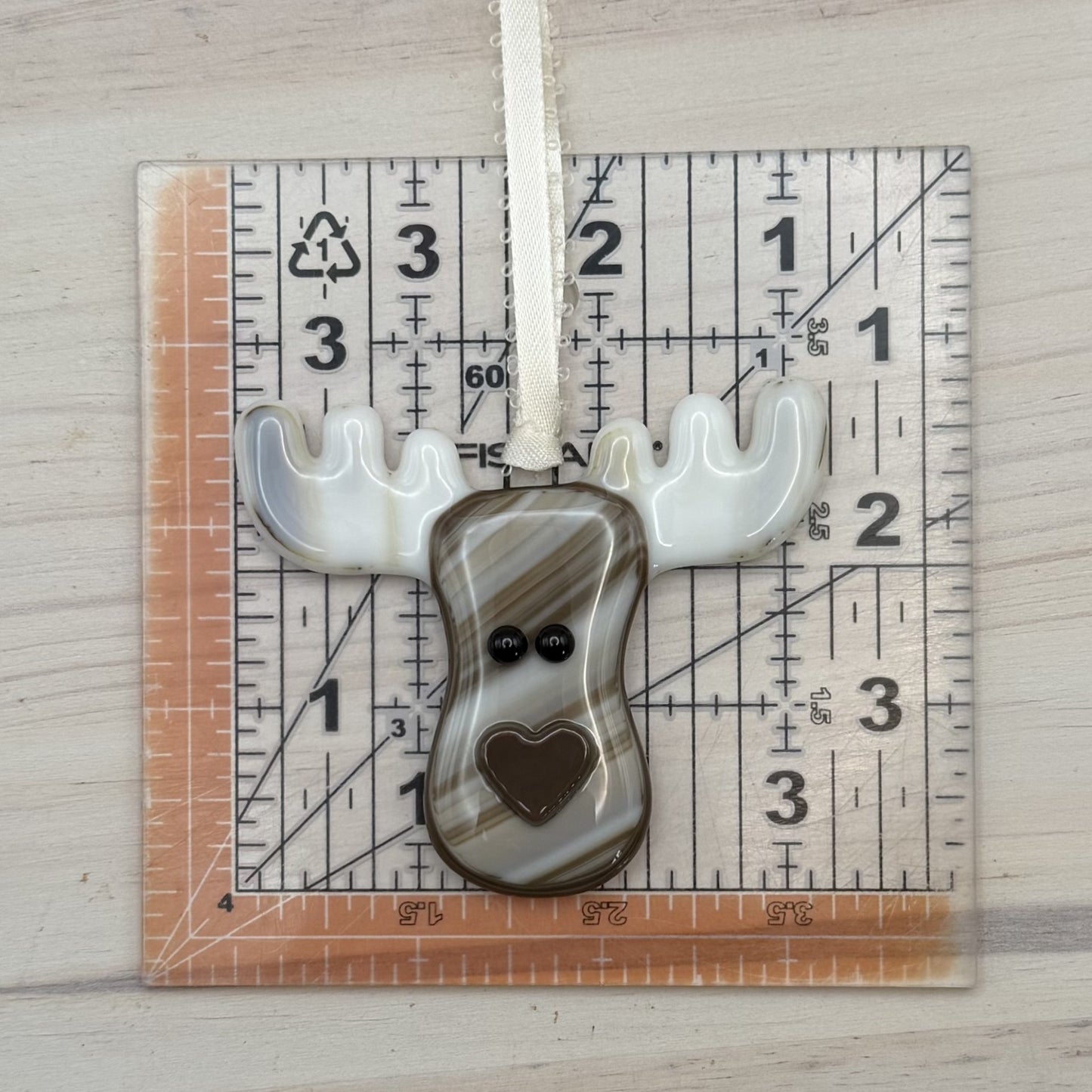 Handcrafted Fused Glass Moose Ornament – "Wishing You a Day Filled With Good Things"