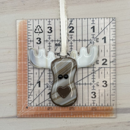 Handcrafted Fused Glass Moose Ornament – "Wishing You a Day Filled With Good Things"