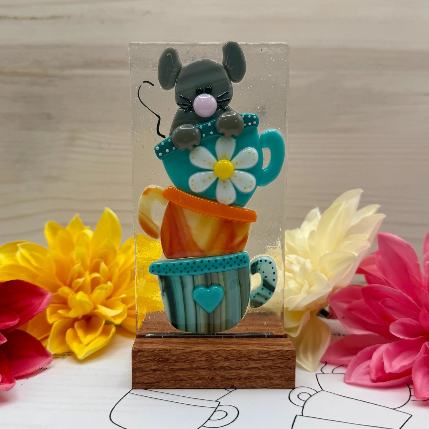 Mouse in Teacups Pattern for Fused Glass - PDF- Digital Download